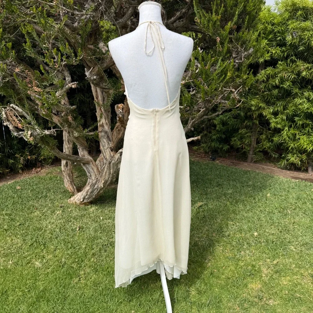 Hartnell Silk Cream Halter Maxi Ruffle Tiered Handkerchief Hem Cream‎ White - Picture 2 of 7